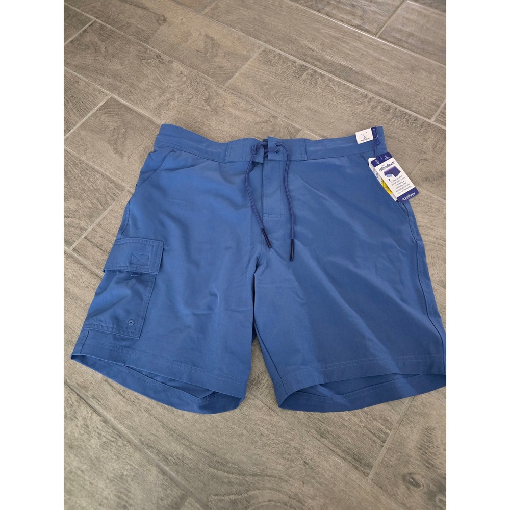 Caribbean Roundtree & Yorke Mens Blue‎ Coastal Cargo Swim Trunks Large Lined